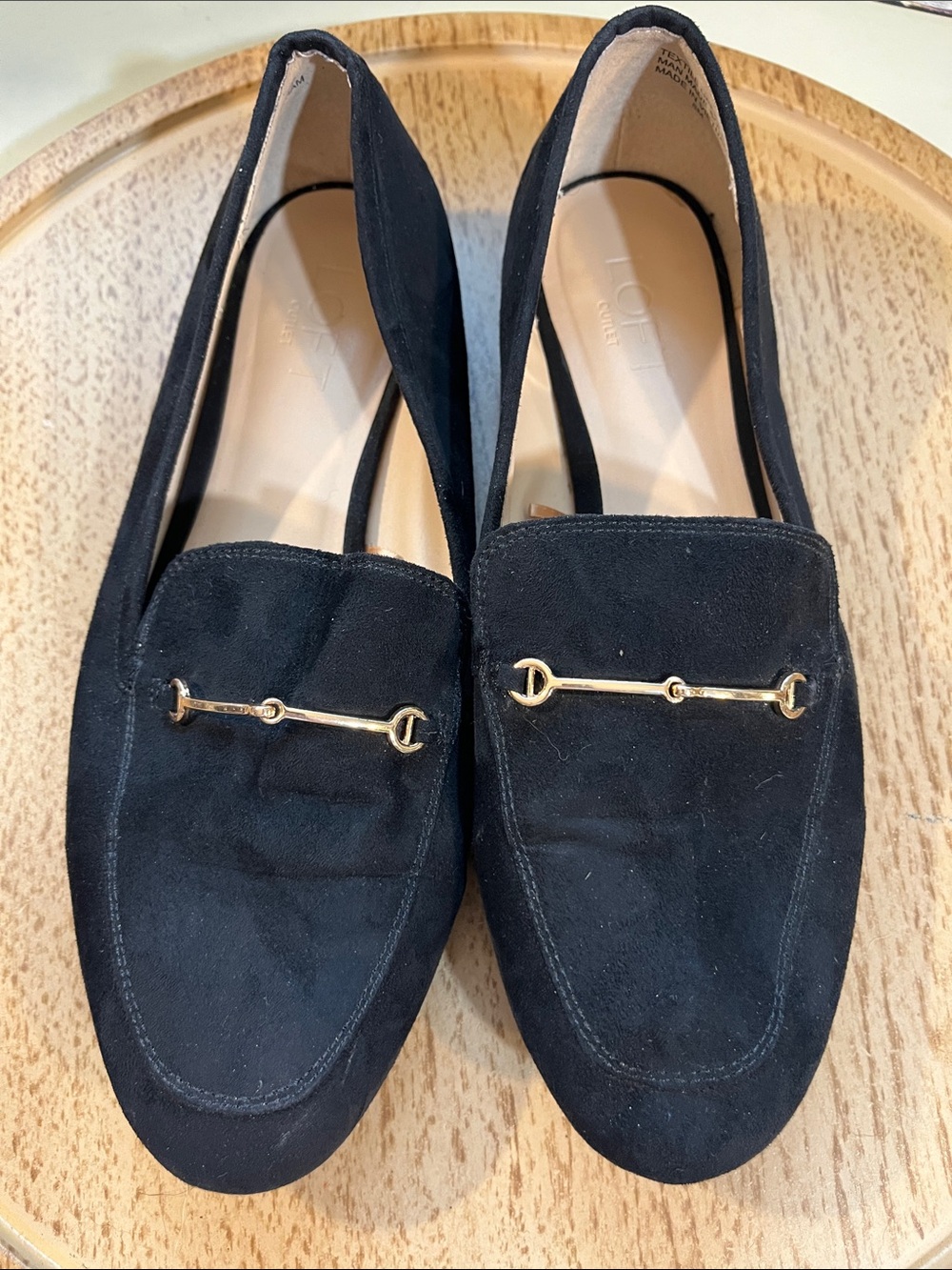 LOFT Black Suede Loafers with Gold Horsebit